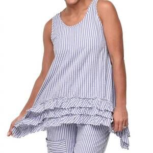 NEW TULIP CLOTHING seersucker striped top in peri/white